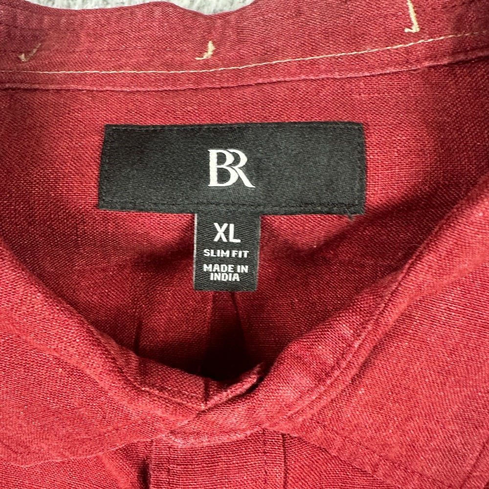 Banana Republic 100% Linen Shirt Mens XL Slim Fit Red Button Down Long Sleeve - Picture 4 of 10
